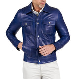 Real Lambskin Shirt Collar Leather Jacket Mens