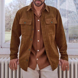 Men's Shirt Style Camel Brown Suede Leather Jacket