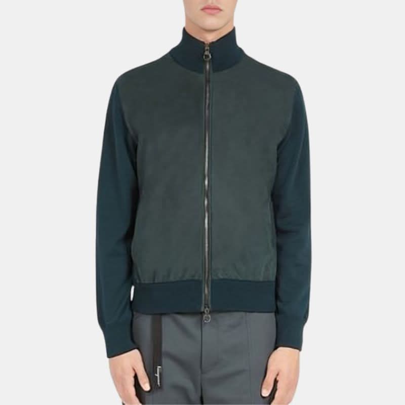 Mens Green Bomber Suede Leather Jacket