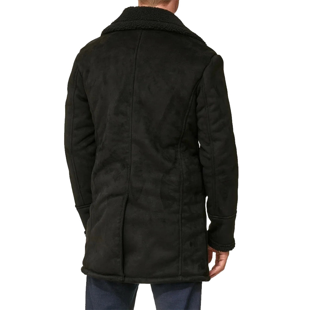 Men’s Black Double Breasted Sherpa Winter Coat
