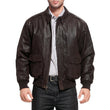 Men's Distressed Brown Leather A2 Bomber Jacket - Front View