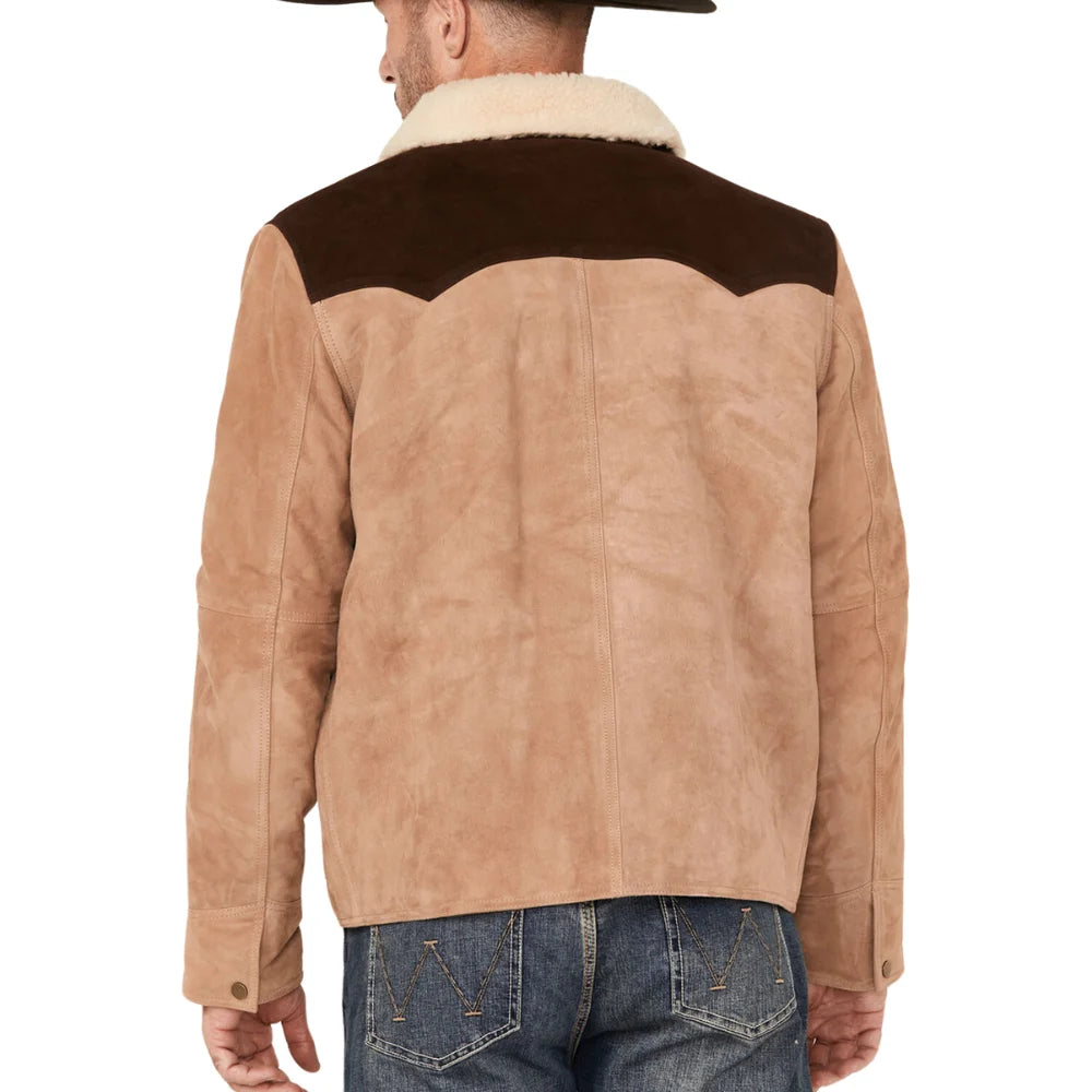 Mens Brown Suede Shearling Collar Dutton Jacket