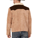 Mens Brown Suede Shearling Collar Dutton Jacket