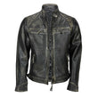 Mens Distressed Real Lambskin Black Leather Biker Jacket