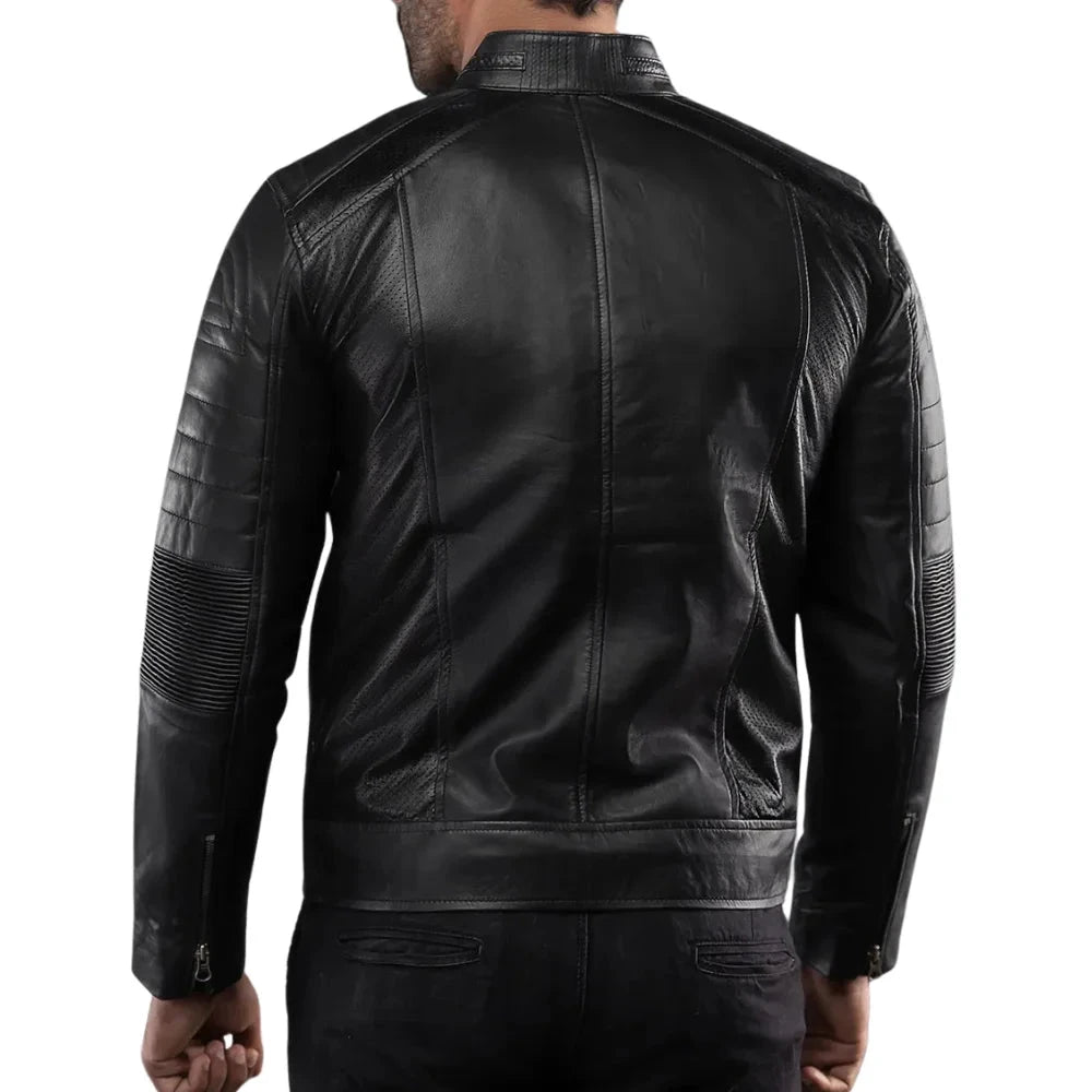 Men's Real Lambskin Black Cafe Racer Leather Jacket