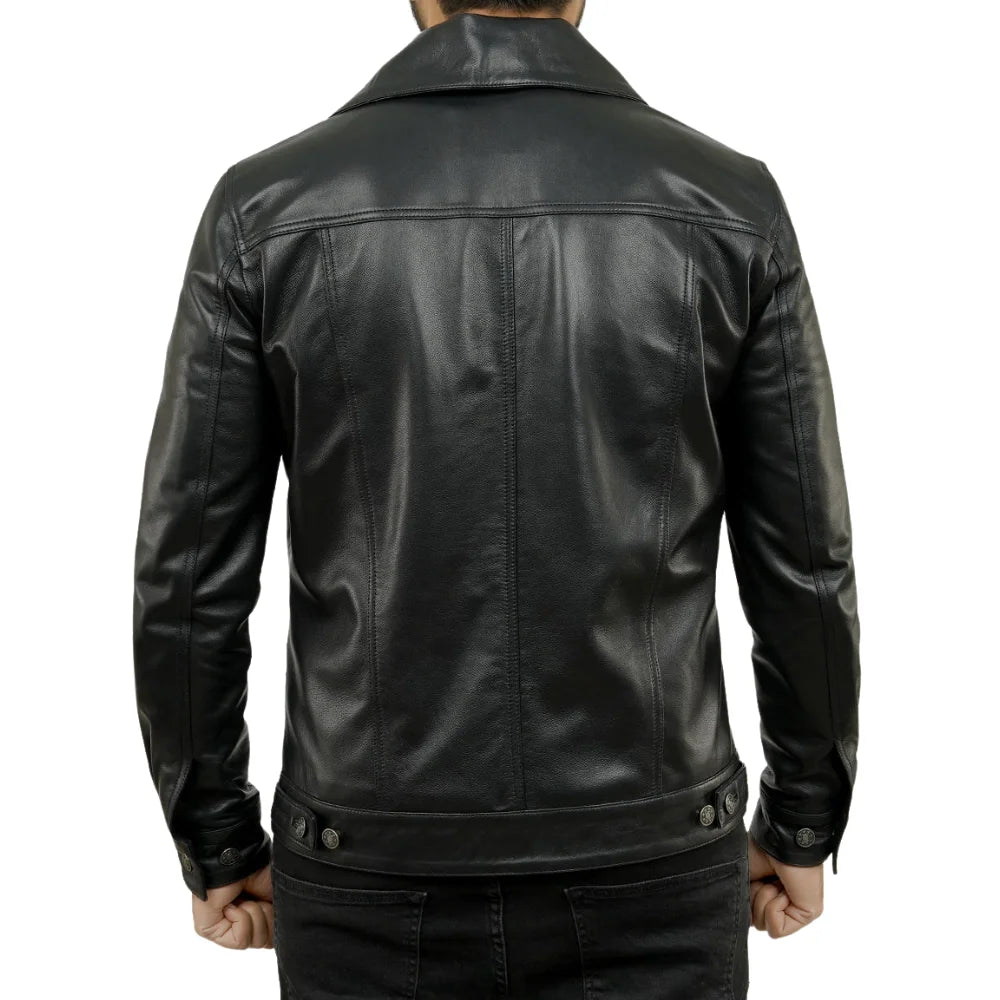 Holland Black Real Leather Trucker Jacket Mens