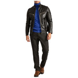 Mens Signature Leather Cafe Racer Motorcycle Jacket