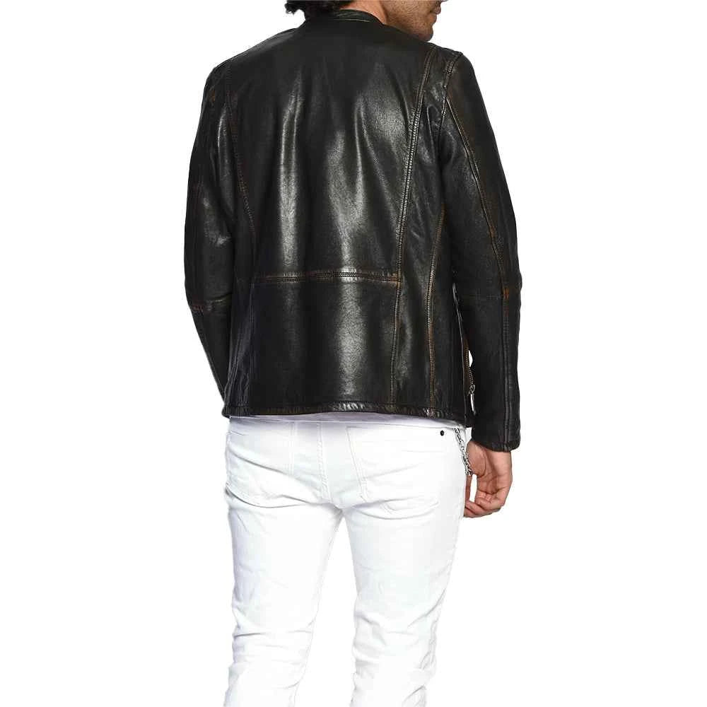 Men's Genuine Black Full Grain Cowhide Leather Jacket