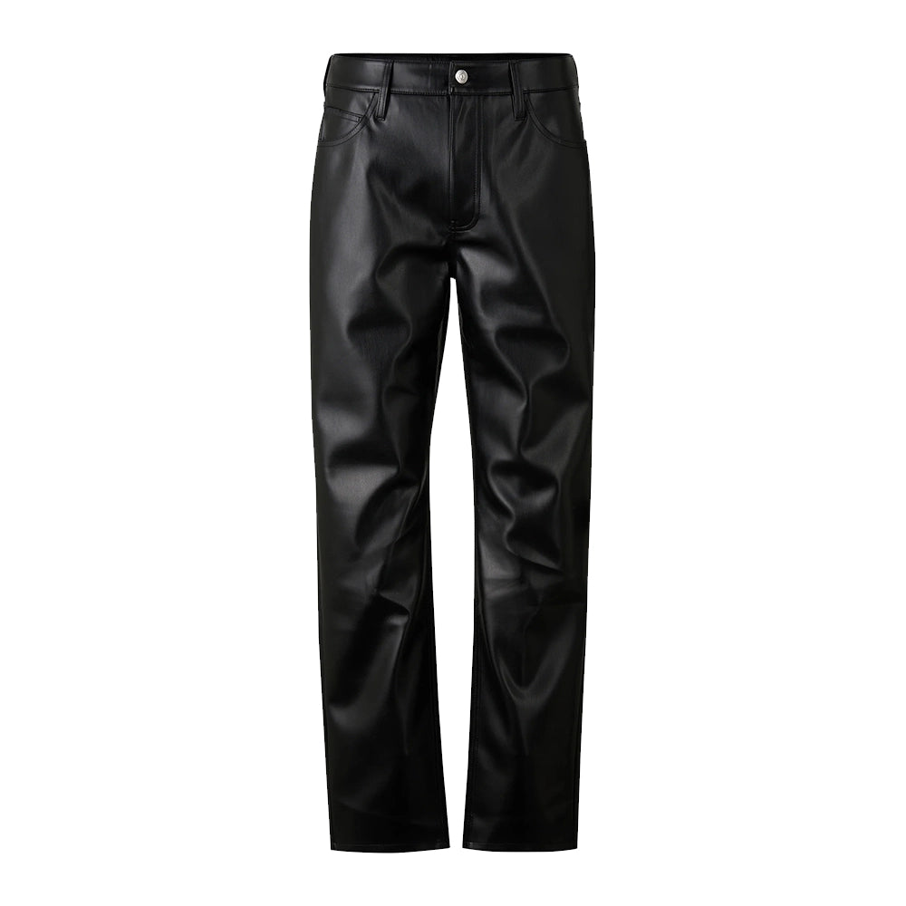 Straight Fit Black Leather Pants Mens