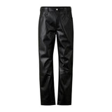 Straight Fit Black Leather Pants Mens