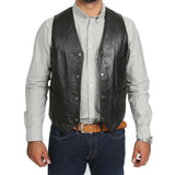 Mens Real Leather Traditional Waistcoat Biker Vest