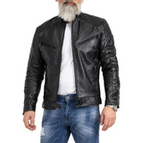 Men's Vintage Slim Fit Black Motorcycle Jacket Leather - Front View