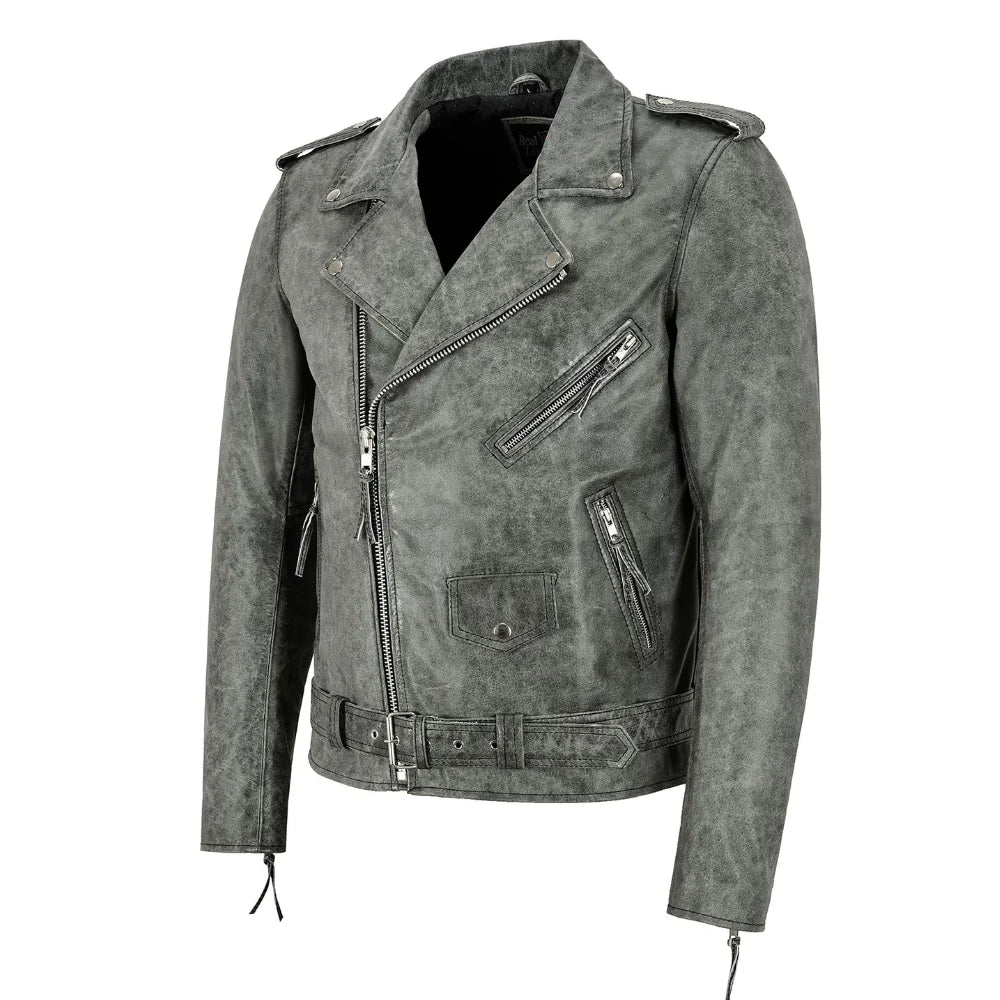 Men's Brando Real Leather Vintage Grey Buff  Jacket