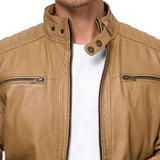 Men's Camel Brown Urban Lambskin Leather Jacket - Close Up