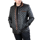 Mens Black Quilted Leather Car Coat