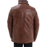 Men’s Bison Brown Lambskin Leather Jacket with Removable Inner Collar
