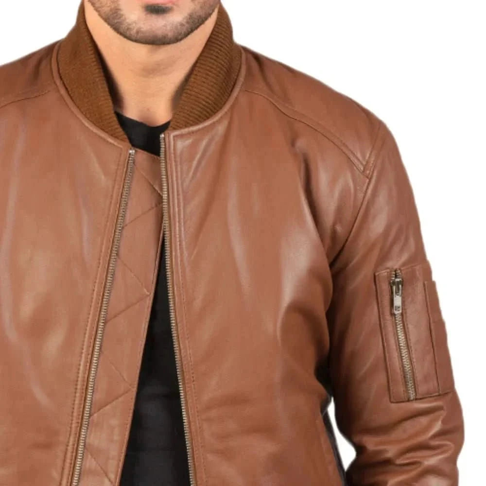 Men's Western Brown Vintage Leather Bomber Jacket