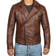 Men's Quilted Asymmetrical Dark Brown Leather  Jacket