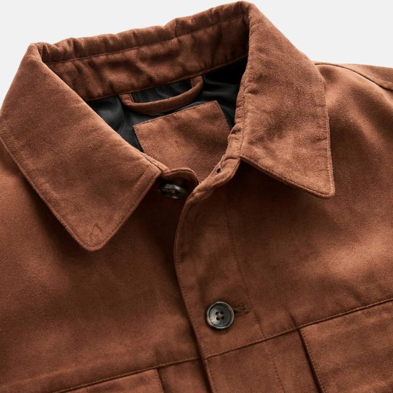 Men's Shirt Camel Brown Suede Leather Trucker Jacket