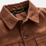 Men's Shirt Camel Brown Suede Leather Trucker Jacket
