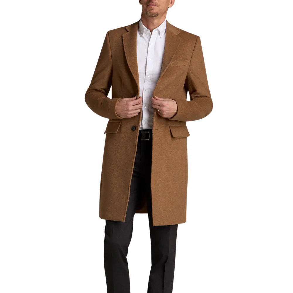 Men's Camel Brown Single Breasted Wool Coat