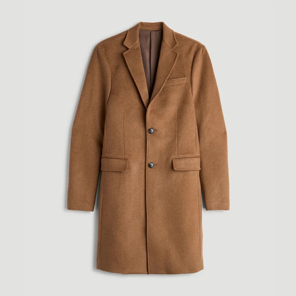 Men's Camel Brown Single Breasted Wool Coat