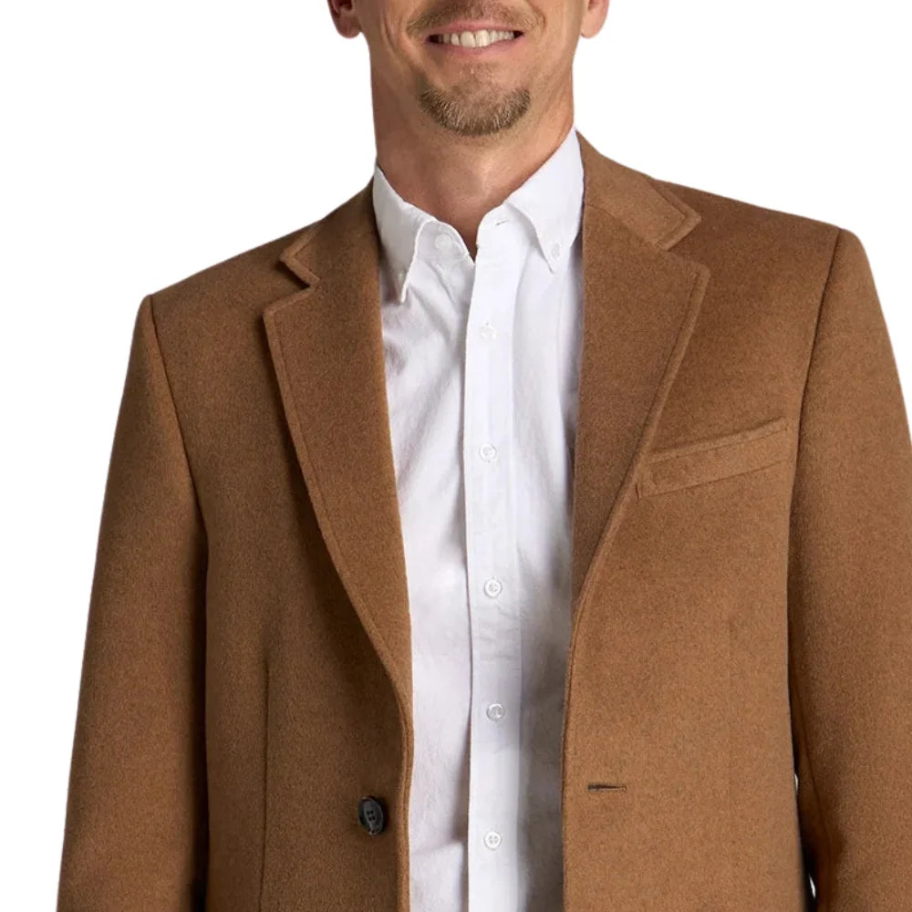 Men's Camel Brown Single Breasted Wool Coat
