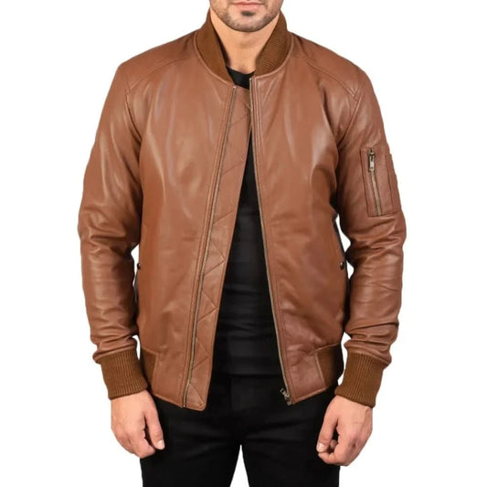 Men's Western Brown Vintage Leather Bomber Jacket