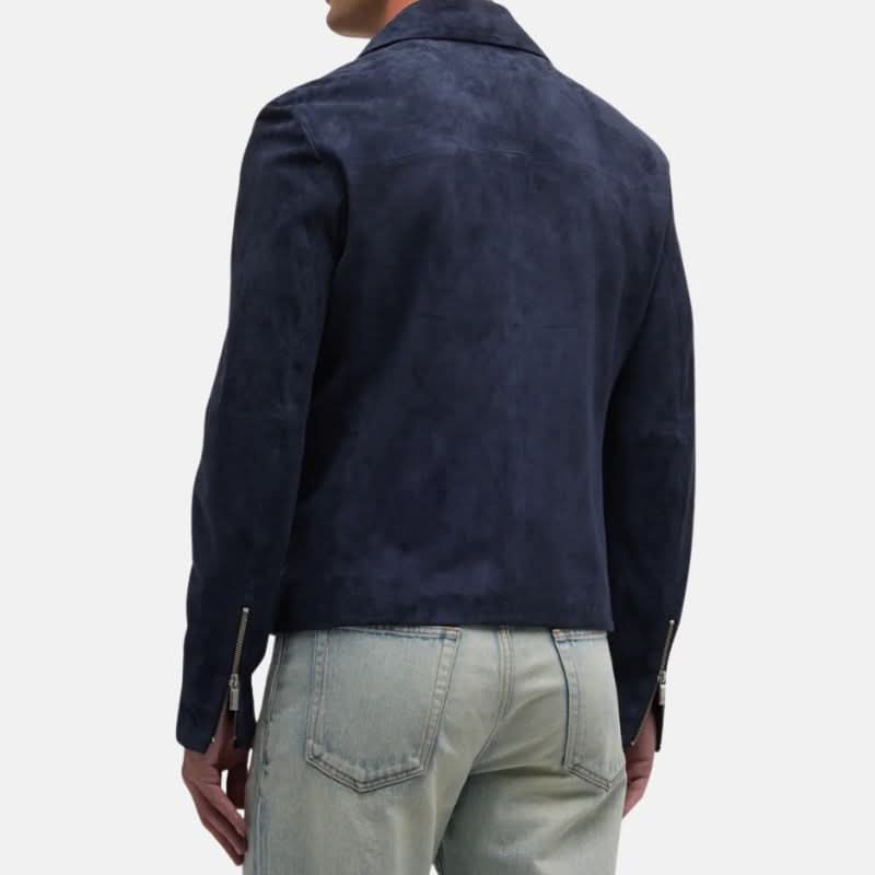 Men's Dark Suede Asymmetrical Moto Jacket