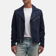 Men's Dark Blue Suede Asymmetrical Jacket