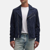 Men's Dark Blue Suede Asymmetrical Jacket