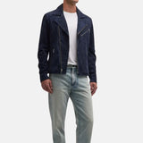 Men's Blue Suede Asymmetrical Moto Jacket