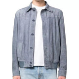 Mens Grey Suede Bomber Jacketr