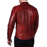 Mens Burgundy Lambskin Real Leather Biker Jacket