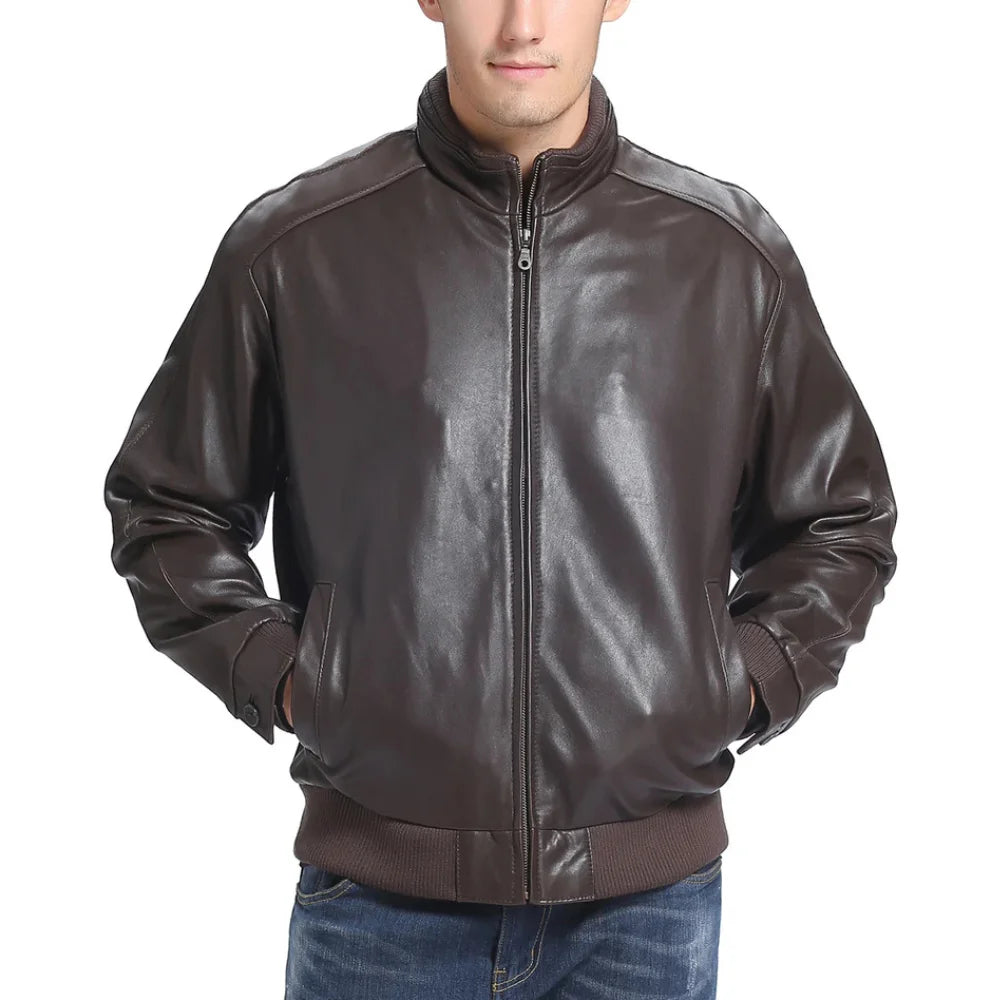 Men's Classic Fit Lambskin Bomber Jacket