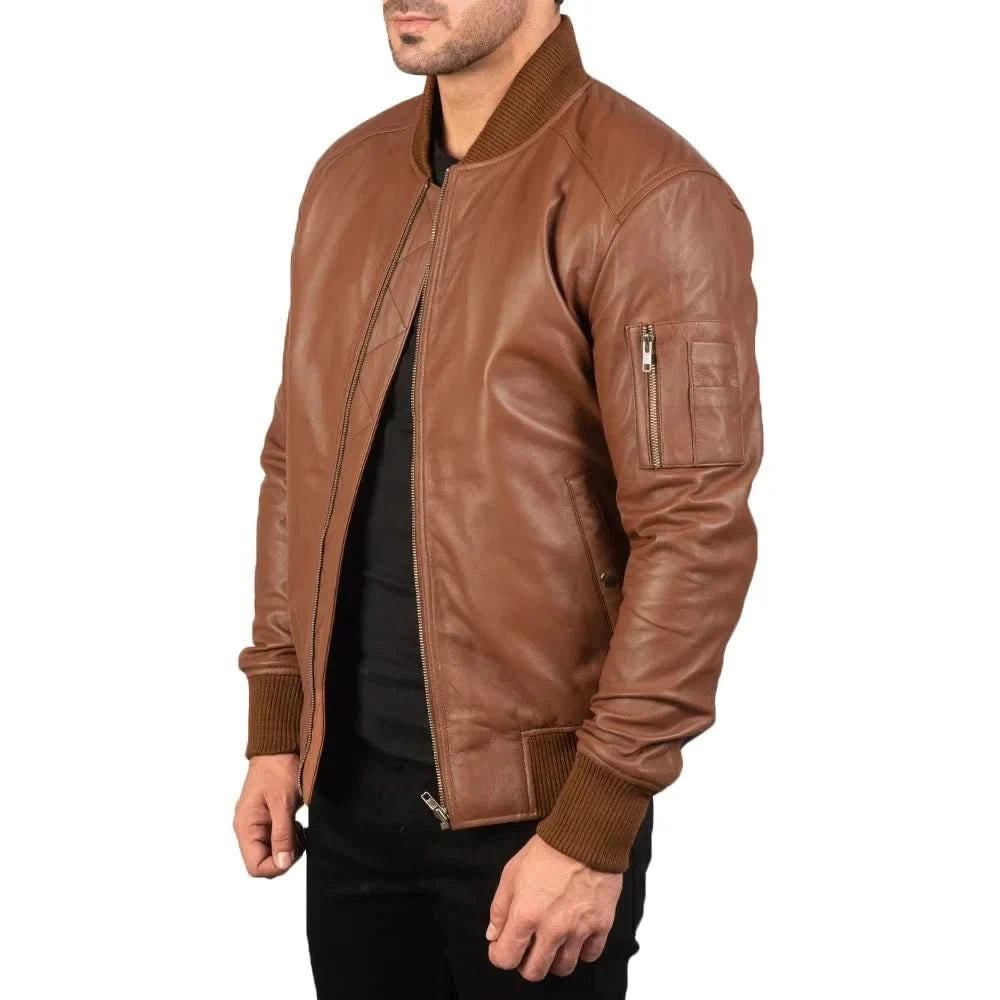 Men's Western Brown Vintage Leather Bomber Jacket