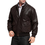 Men's Distressed Brown Leather A2 Bomber Jacket - Side View