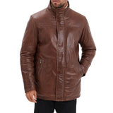 Men’s Bison Brown Lambskin Leather Jacket with Removable Inner Collar