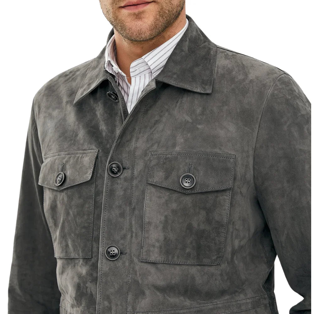 Men's Dark Grey Suede Leather Jacket