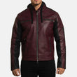 Men's Maroon Hooded Leather Biker Jacket