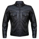 Mens Slim Fit Double Pockets Real Black Leather Biker Jacket