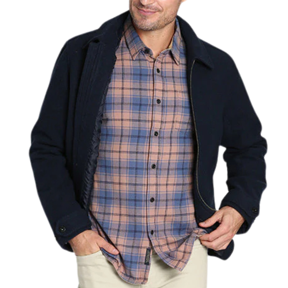 Men's Blue Zip Up Wool Blend Jacket