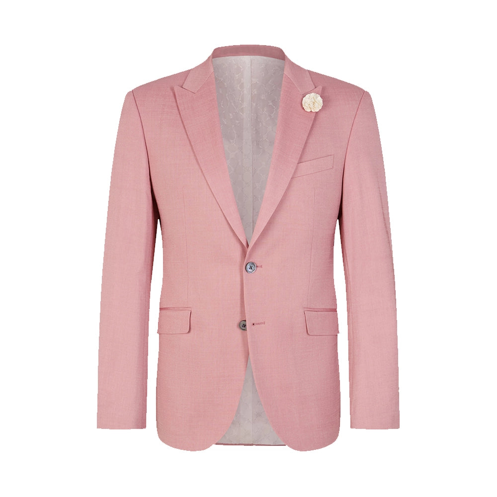 Men's Pink Wool Tailored Fit Single Breasted 2-Piece Suit