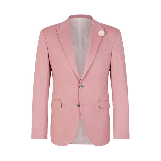 Men's Pink Wool Tailored Fit Single Breasted 2-Piece Suit