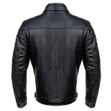 Mens Slim Fit Double Pockets Real Black Leather Biker Jacket