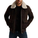 Men's Brown Aviator Nubuck Leather Fur Jacket