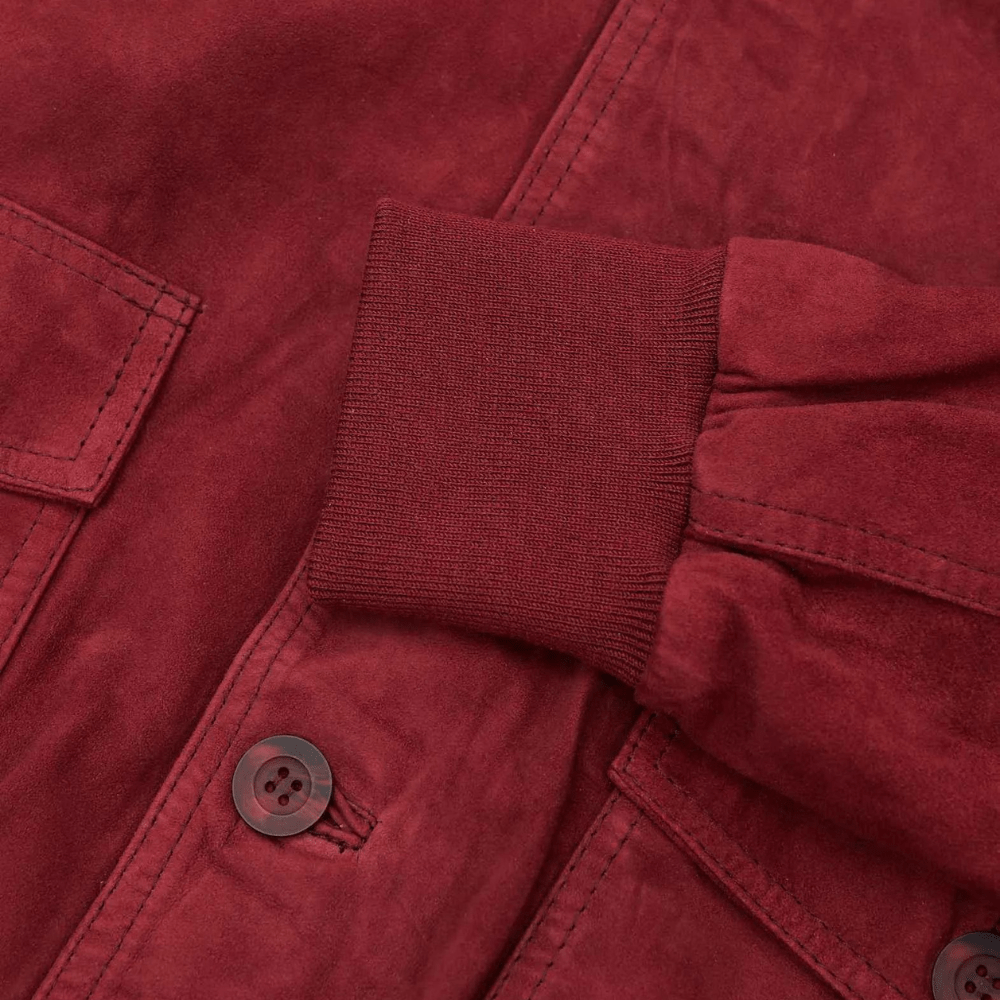 Men's High Neck Red Leather Bomber Jacket