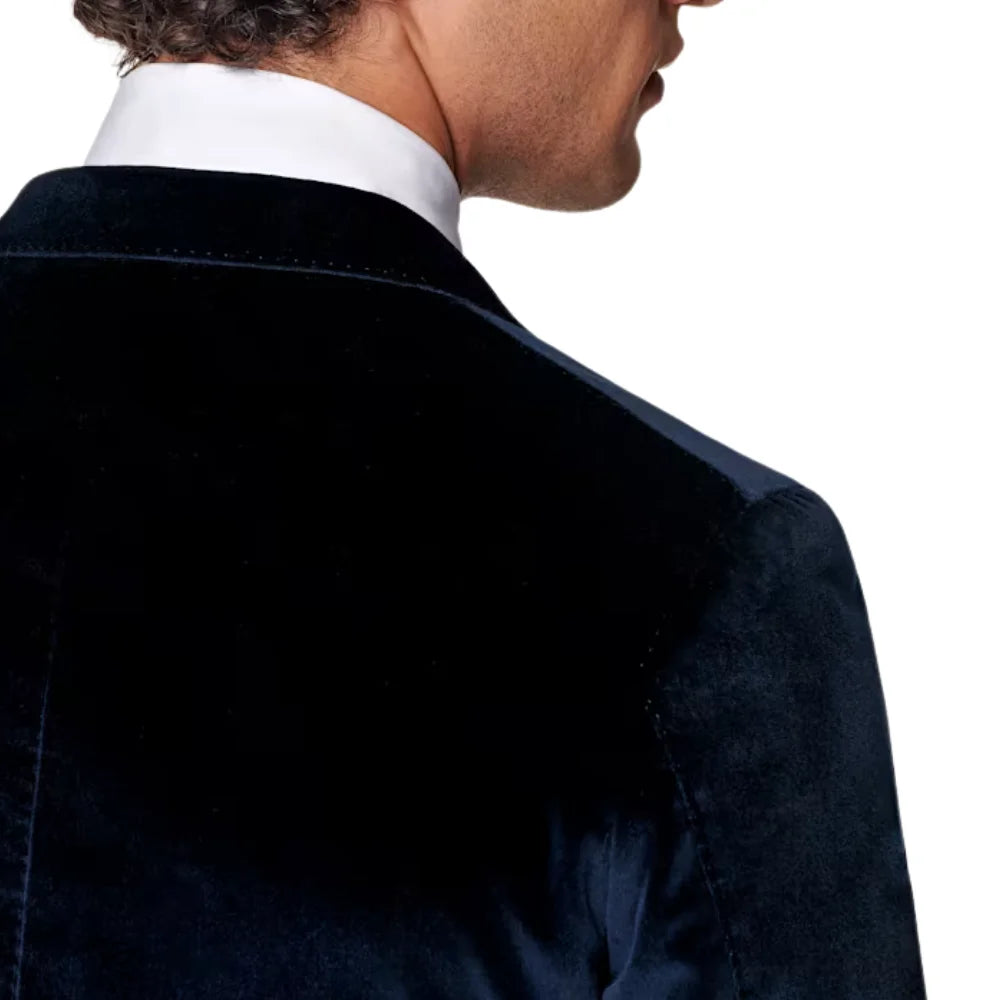 Men’s Navy Blue Velvet Dinner Jacket – Classic Formal Tuxedo Blazer