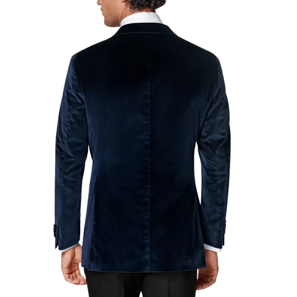 Men’s Navy Blue Velvet Dinner Jacket – Classic Formal Tuxedo Blazer