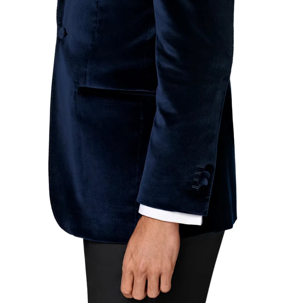 Men’s Navy Blue Velvet Dinner Jacket – Classic Formal Tuxedo Blazer